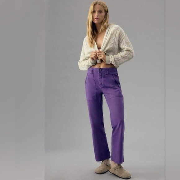 Anthropologie Pilcro The Yaya Crop Flare Pants Purple Size 31 - Picture 4 of 4